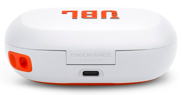 Sluchátka JBL Endurance Peak 4 bílá Nabíjecí pouzdro JBL Endurance Peak 4 s USB-C konektorem a značením modelu