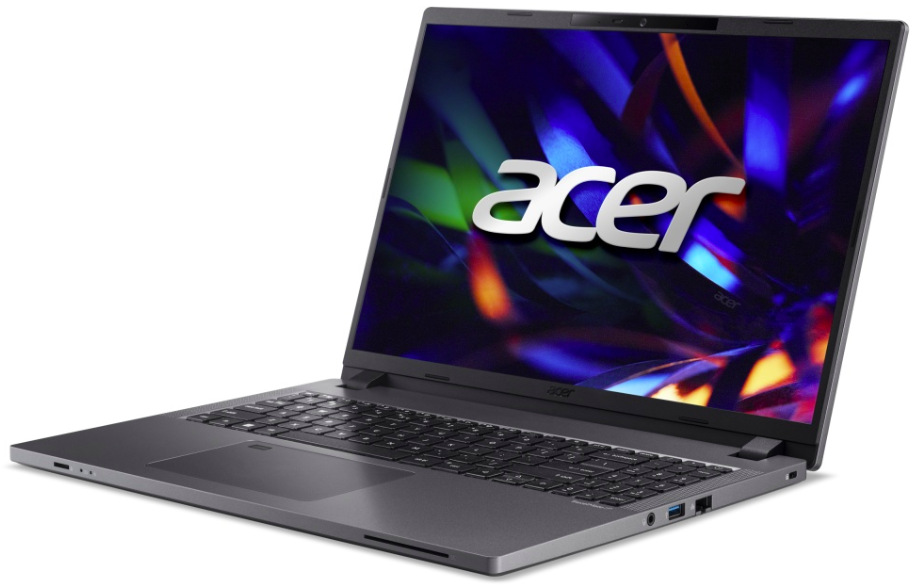 Notebook Acer TravelMate P2 16 (TMP216-51-G2-TCO-536P) z levého předního úhlu s otevřeným 16" displejem