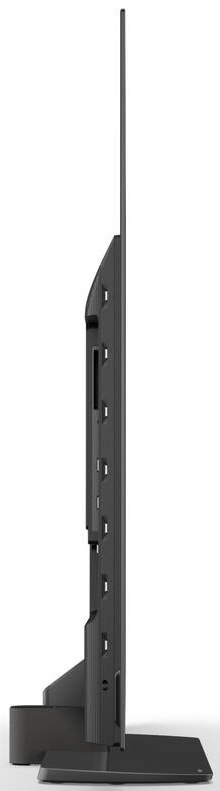 Televize Philips 77OLED811 Boční profil ultratenkého televizoru Philips OLED811 na tmavém stojanu.