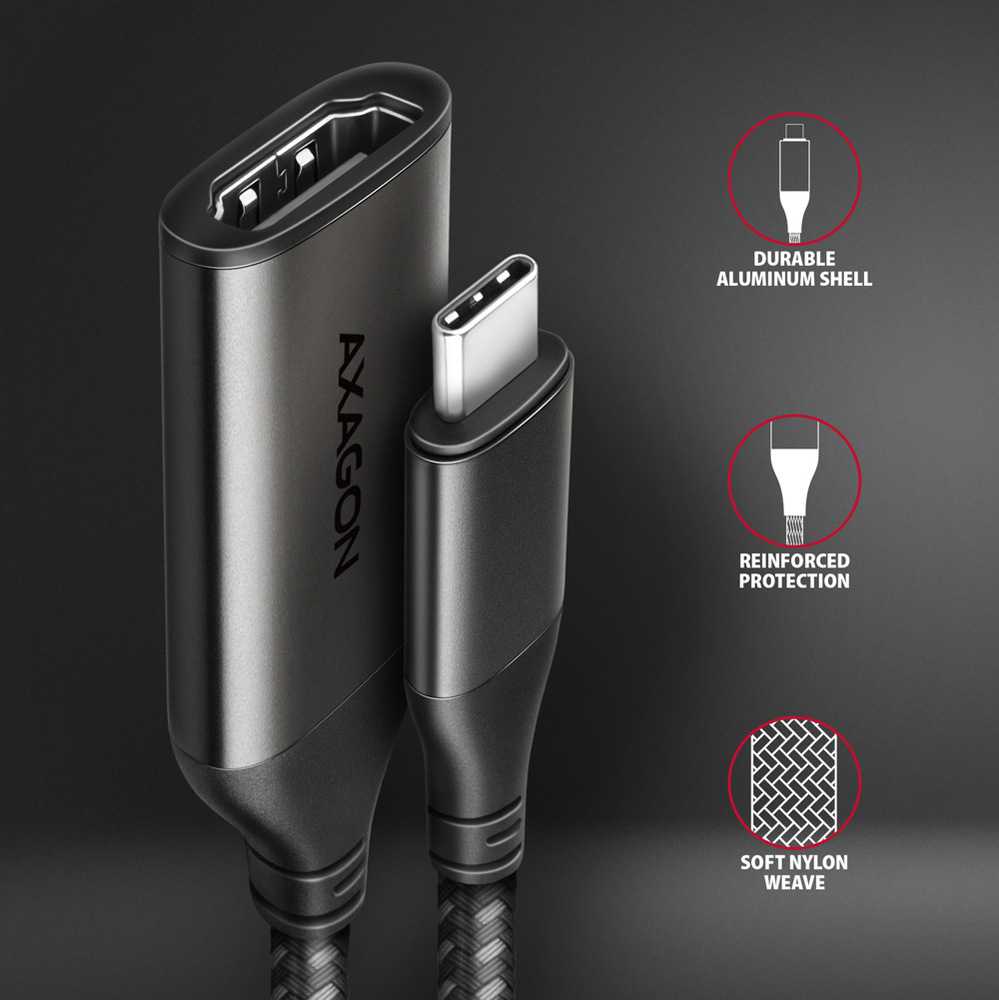 Redukce Axagon USB-C / HDMI 2.0a, 25cm, 4K/60Hz HDR10 černá Redukce Axagon USB-C / HDMI 2.0a, 25cm, 4K/60Hz HDR10 černá