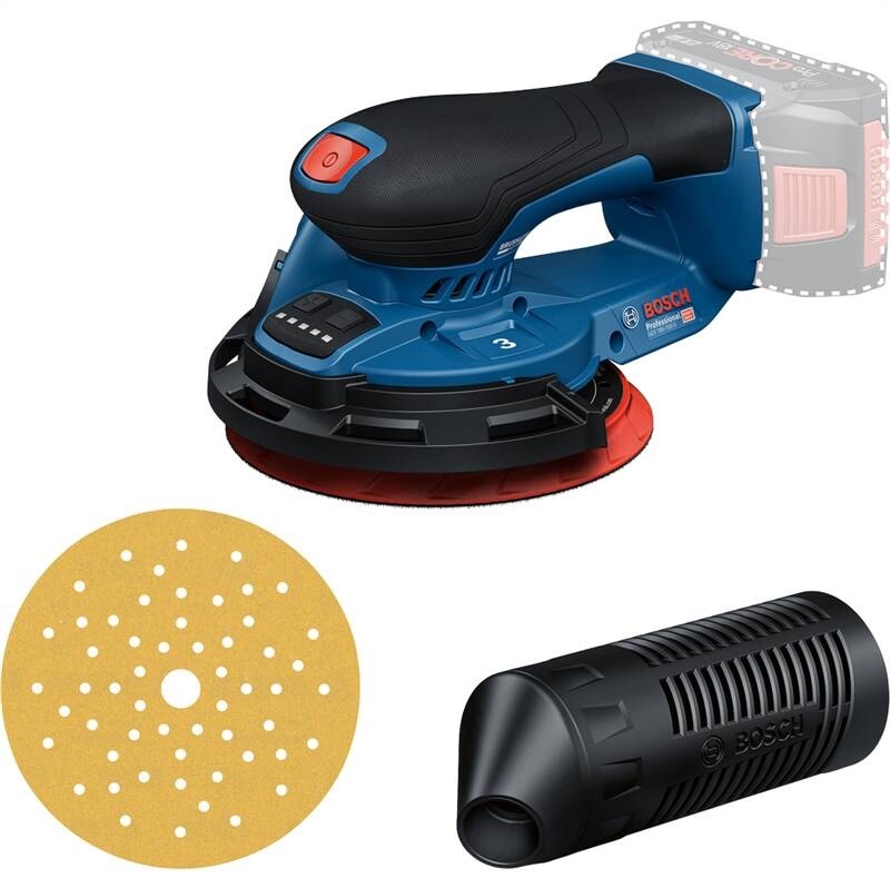 Bosch Professional excentrická aku bruska GEX 18V-150-3 s brusným kotoučem a odsávacím nástavcem
