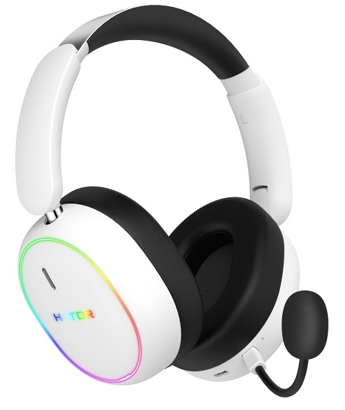 Černý herní headset HATOR Phoenix 2 Wireless s RGB podsvícením a odnímatelným mikrofonem