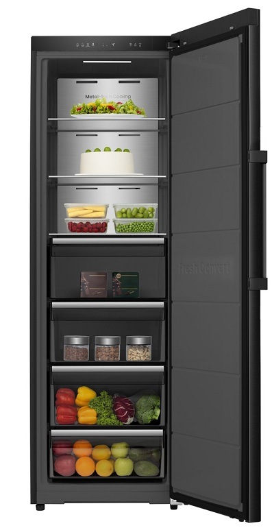 otevřená Mraznička Hisense FT5K310GSFC1 s potravinami
