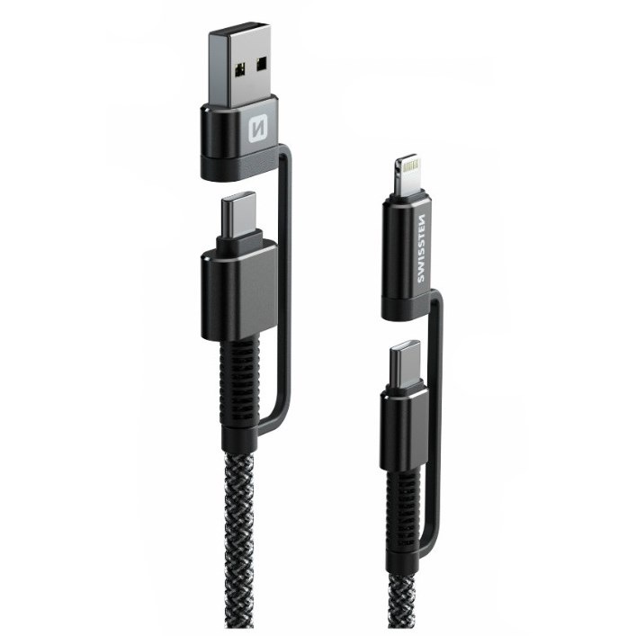 Kabel Swissten ARAMID REINFORCED 4v1, USB-C/USB, USB-C/Lightning, 1,5 m antracitový Kabel Swissten ARAMID REINFORCED 4v1, USB-C/USB, USB-C/Lightning, 1,5 m antracitový