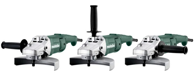 Tři možnosti upevnění přídavné rukojeti na brusce Metabo WE 2200-230