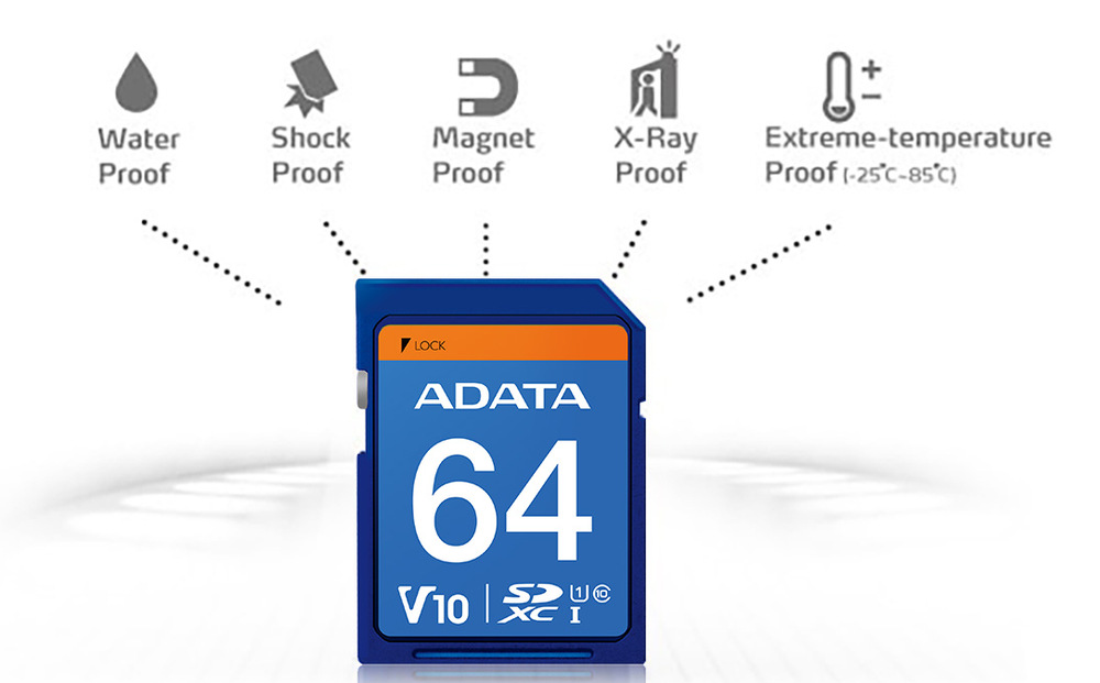 Paměťová karta ADATA Premier SDHC 32GB UHS-I Class 10 modrá ADATA Premier SDHC 32GB UHS-I Class 10 klade důraz i na spolehlivost a ochranu dat