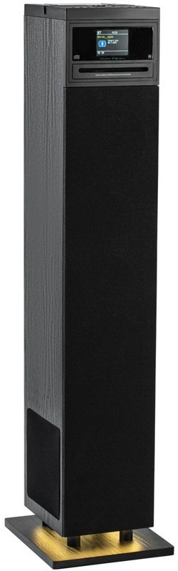 Věžový reproduktor Akai AeroBeat Pillar s CD přehrávačem a podsvíceným podstavcem.