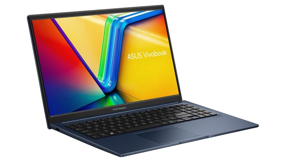 Otevřený a zapnutý notebook Asus Vivobook 15 otočený doprava