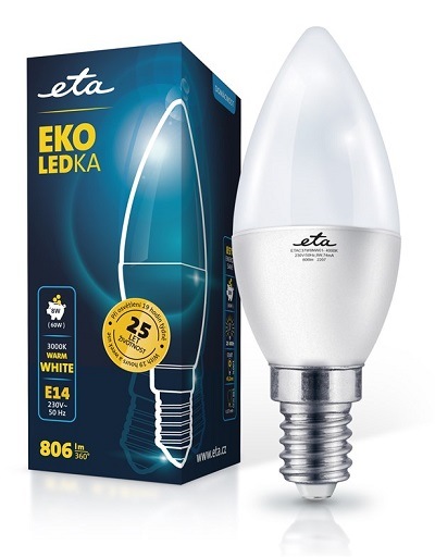 Žárovka LED ETA EKO LEDka svíčka 8W, E14, teplá bílá