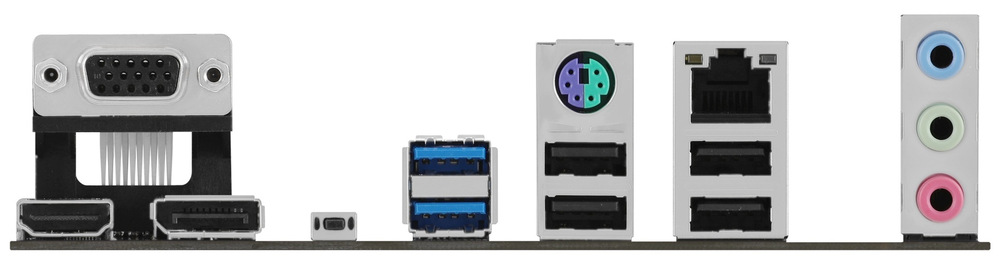 Pohled na desku ze strany portů pro připojení externích zařízení. USB, myš, audio, LAN, HDMI