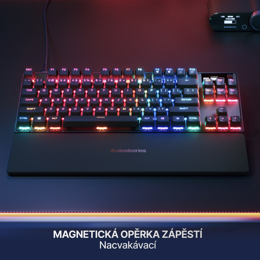 Klávesnice SteelSeries Apex Pro TKL Gen 3 US černá Magnetická opěrka zápěstí zvyšuje pohodlí při dlouhém hraní i každodenním používání klávesnice