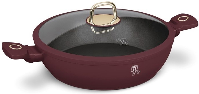 Matný bordó kastrol Berlinger Haus BH-8039 Leonardo 30 cm s poklicí a zlatým úchytem