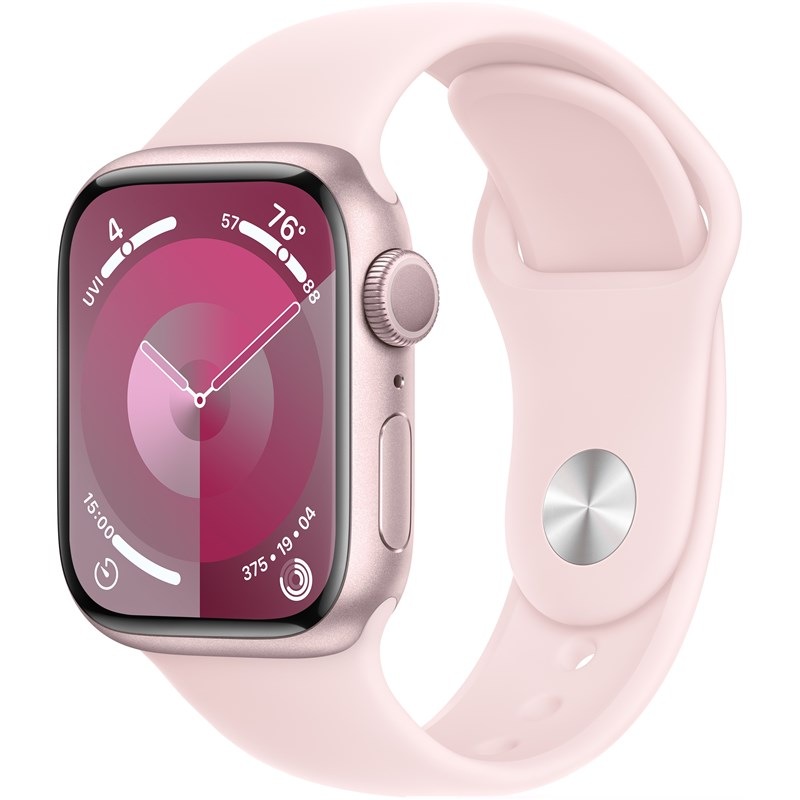 Chytré hodinky Apple Watch Series 9 GPS 41mm pouzdro z růžového hliníku - světle růžový sportovní řemínek - S/M