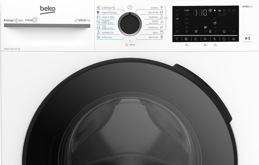 Detail na ovládací panel pračku/sušičku Beko BM5DFT410442WB