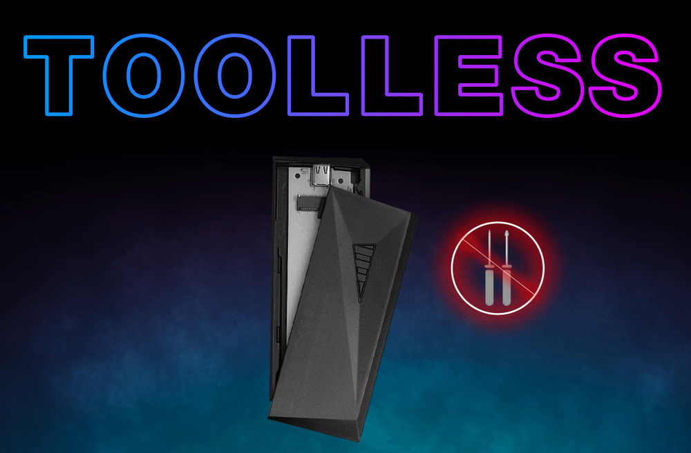 Externí rámeček ADATA EC700G M.2, USB-C 3.2 Gen 2, RGB černý Externí rámeček ADATA EC700G M.2, USB-C 3.2 Gen 2, RGB umožňuje montáž nářadí