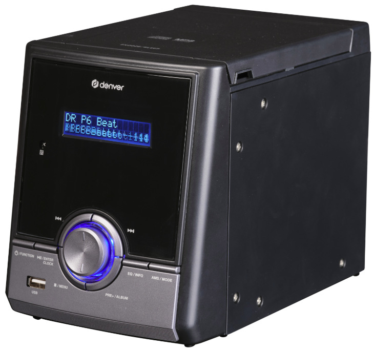 Boční pohled na mikrosystém Denver MDA-285 s LCD displejem a ovládacím kolečkem