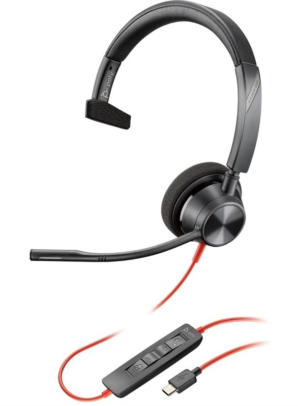 Headset HP Poly Blackwire 3310, USB-C/A adaptér, mono černý