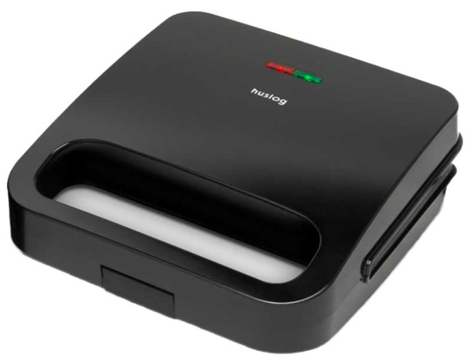 Sendvičovač Huslog HUS1074 v černém provedení se zavřeným víkem a dvěma LED kontrolkami