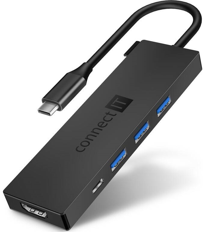 USB Hub Connect IT USB-C/3x USB 3.2, HDMI, USB-C PD 100W šedý