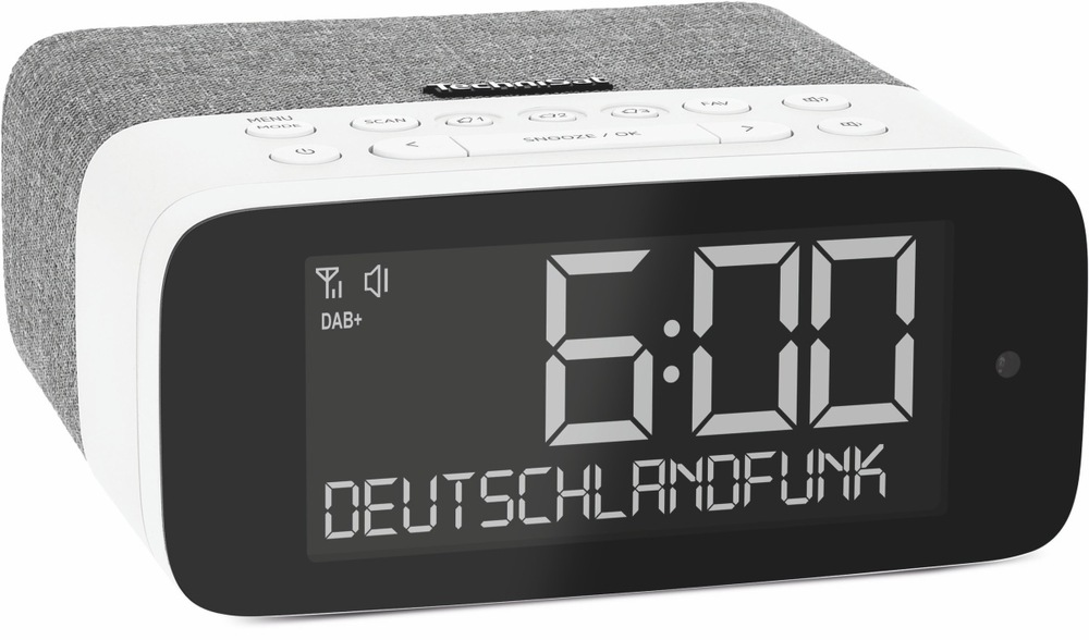 Radiobudík TechniSat DIGITRADIO 52 ASA šedý/bílý Radiobudík TechniSat má až tři nastavitelné budíky