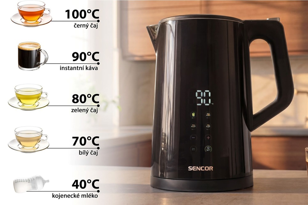 Rychlovarná konvice Sencor SWK 0940BK 1,7 l černá Nastavení teploty na konvici Sencor SWK 0940BK 1,7 l