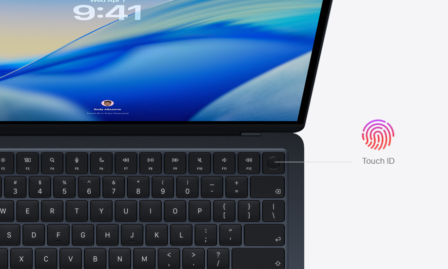 Apple MacBook Air podporuje i zabezpečení přihlášení prostřednictvím Touch ID