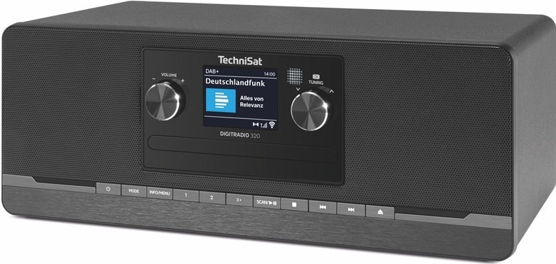 Radiopřijímač s DAB+ TechniSat DIGITRADIO 320 černý Pohled šikmo ze strany na DIGITRADIO 320 se dvěma reproduktory