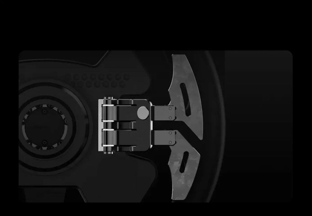Volant Moza Racing CS V2P (PC) hliník Záběr na volant se zvýrazněným fotoelektrickým senzorem řazení.