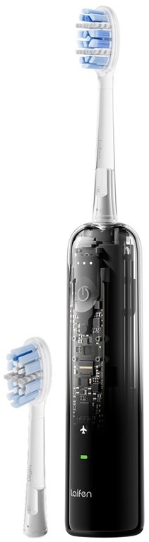 Sonický zubní kartáček Laifen Wave Pro s průhledným tělem a náhradní hlavicí.