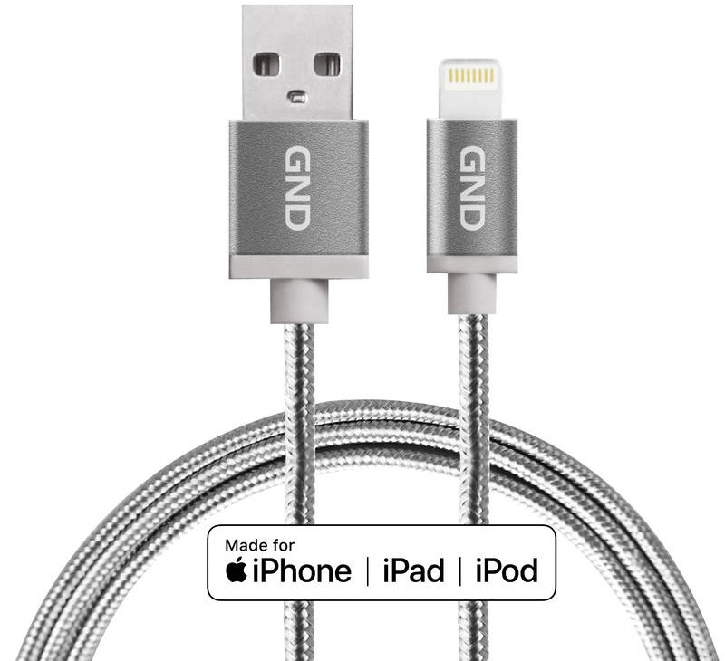 Kabel GND USB / lightning MFI, 1m, opletený titanium
