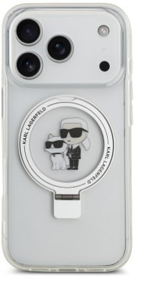 Kryt na mobil Karl Lagerfeld Ringstand Karl and Choupette MagSafe na Apple iPhone 17 Pro bílý