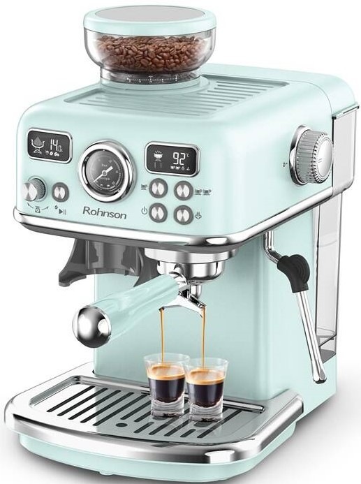 Pákový kávovar Rohnson R-98250G 2v1 ve světle modrém provedení