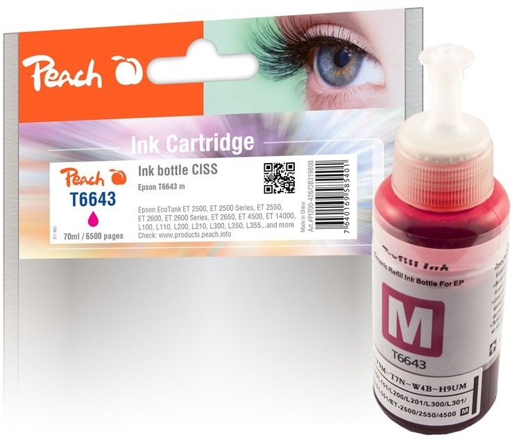 Inkoustová náplň Peach Epson 663M, T6643, 6500 stran - purpurová