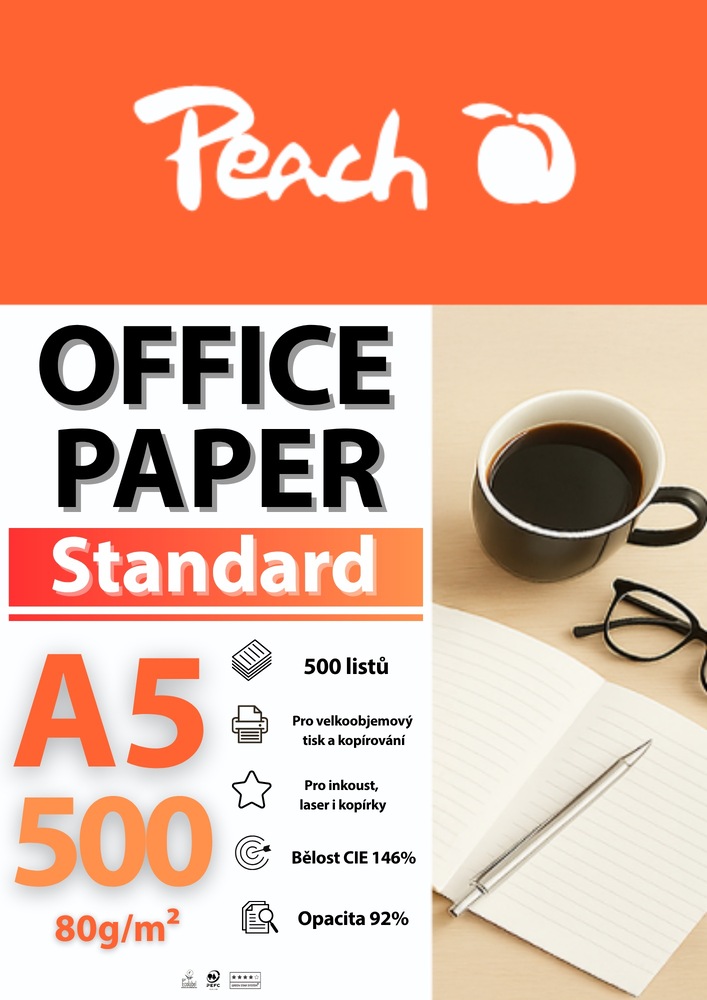 Papíry do tiskárny Peach Standard A5 80g - 500 listů Papíry do tiskárny Peach Standard A5 80g - 500 listů