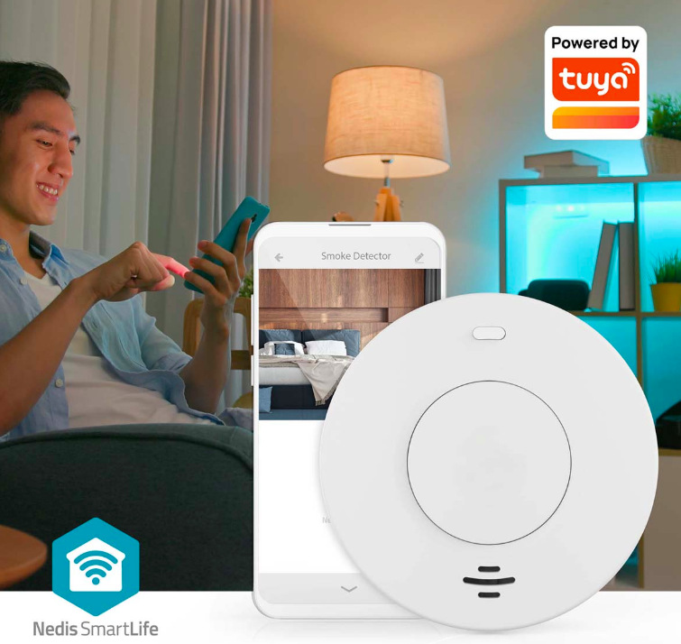 Ovládání detektoru kouře Nedis SmartLife Wi-Fi přes mobilní aplikaci s upozorněním na kouř