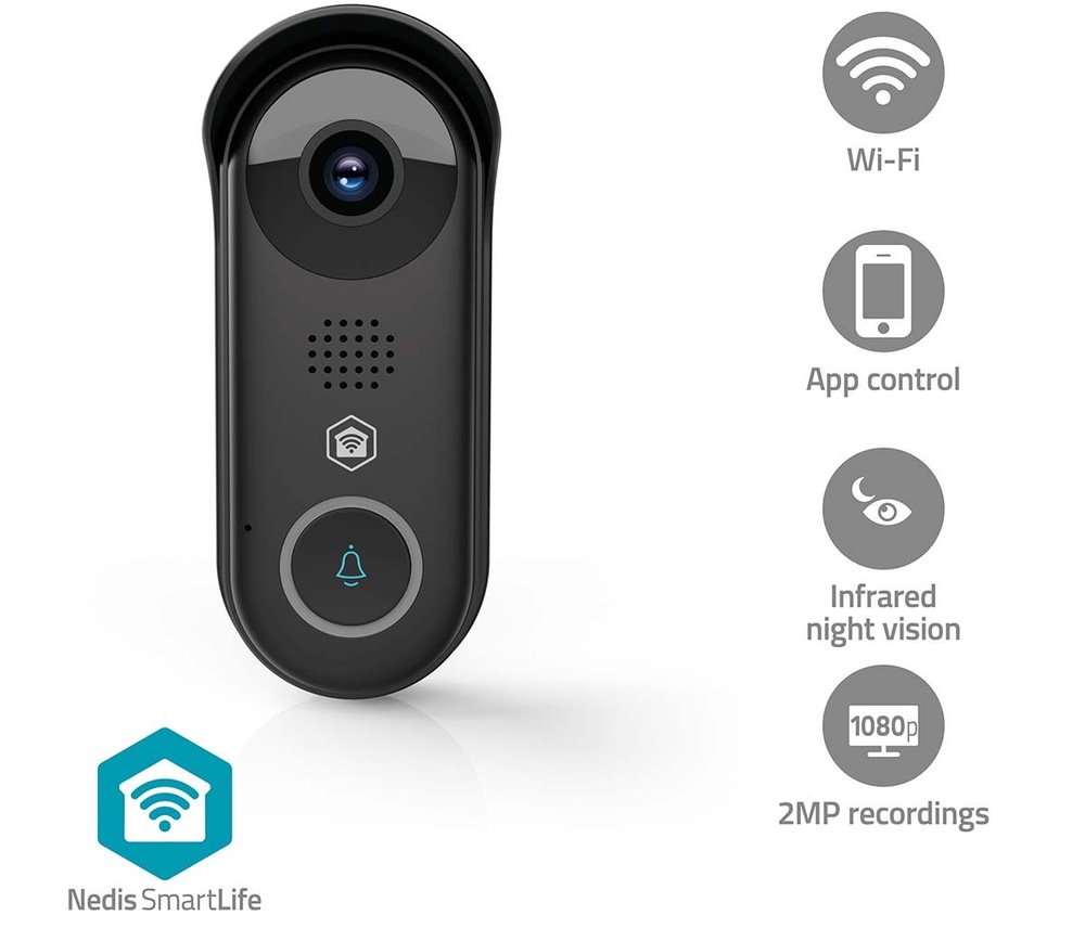 Videozvonek Nedis SmartLife WIFICDP11BK černý Videozvonek Nedis SmartLife WIFICDP11BK s technologií Wi-Fi připojení