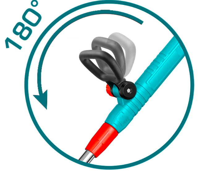 Strunová sekačka Total tools TGTLI20018 (bez baterie) Polohovatelný přední úchyt strunové sekačky Total Tools TGTLI20018 otočný o 180°