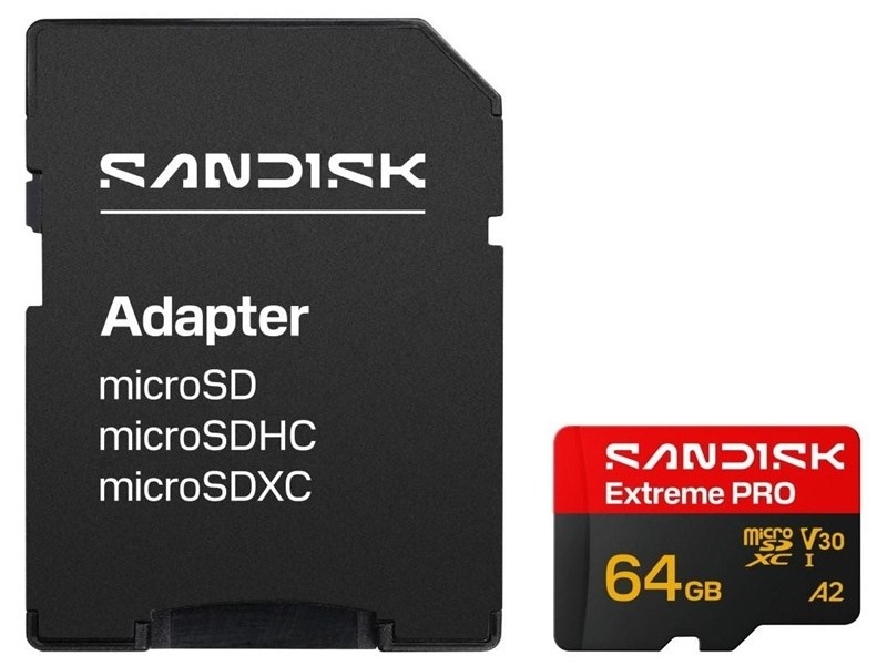 Paměťová karta SANDISK Micro SDXC Extreme Pro 64GB UHS-I U3 (200R/90W) + SD apaptér Paměťová karta microSD SANDISK Extreme PRO 64GB s adaptérem