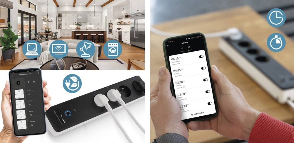 Kabel prodlužovací EMOS GoSmart 4x zásuvka, s vypínačem, USB a Wi-Fi, 2m černý/bílý EMOS GoSmart (P1412ST)
