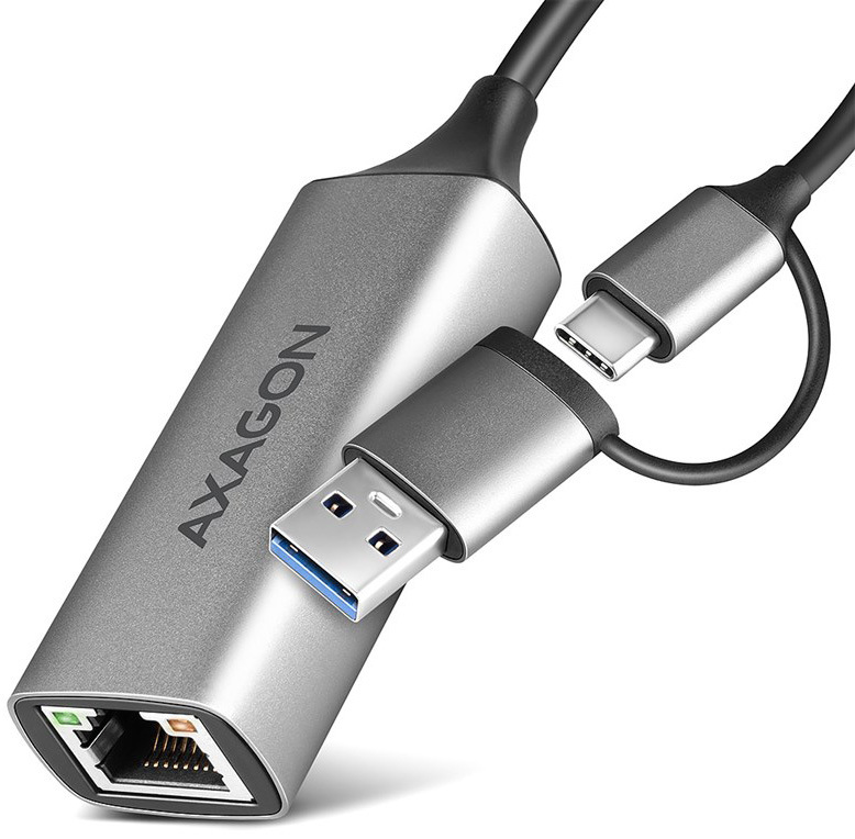 Síťová karta Axagon USB-C + USB-A 3.2 Gen 1 - Gigabit Ethernet šedá