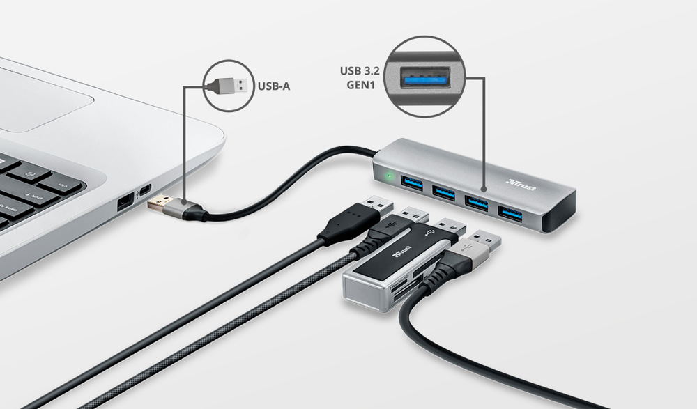 USB Hub Trust Halyx USB/4x USB 3.2 stříbrný