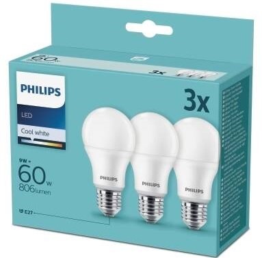 Žárovka LED Philips klasik, 8W, E27, studená bílá (3ks)