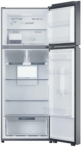 prázdná otevřená chladnička haier HPR5718DNMX zepředu