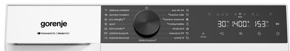 Pračka Gorenje G400 WS484A UltraClean bílá ovládací panel pračky Gorenje WS484A UltraClean v černém provedení a českém jazyce
