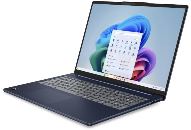Otevřený notebook Lenovo IdeaPad Slim 5 16AKP10 se spuštěným systémem Windows 11