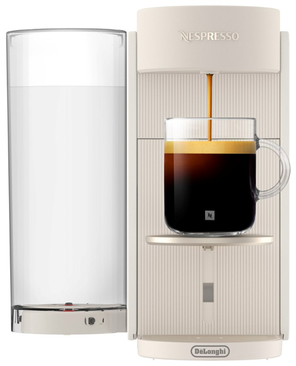 Detail přípravy kávy v šálku u kávovaru DeLonghi Nespresso Vertuo Up ENV200.W s cremou