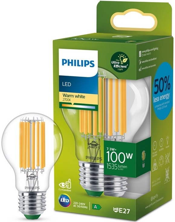 Žárovka LED Philips 100W, filament, A60, E27, teplá bílá