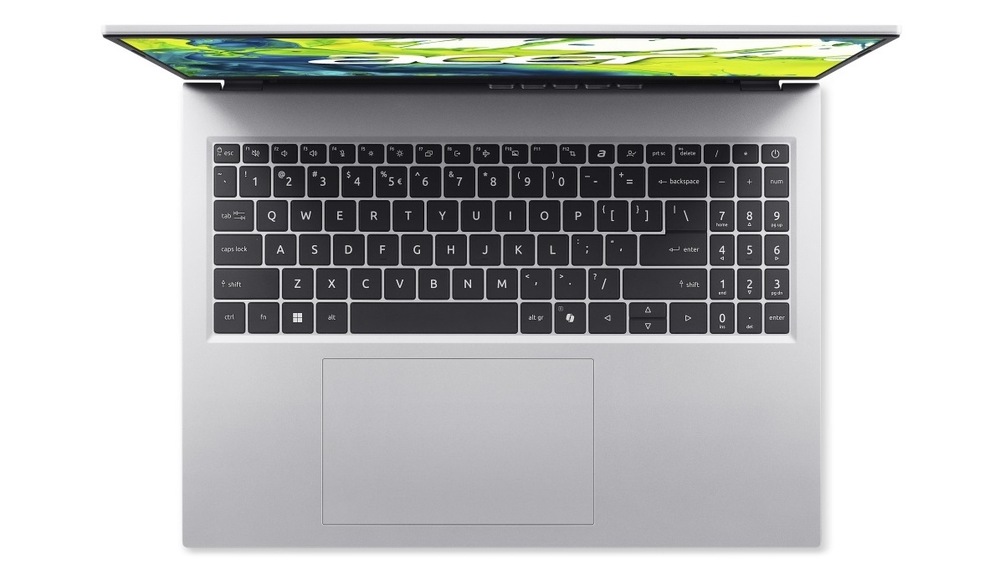 Notebook Acer Aspire Go 16 (AG16-71P-928X) stříbrný Notebook Acer Aspire Go 16 (AG16-71P-54KA) shora pohled na klávesnici