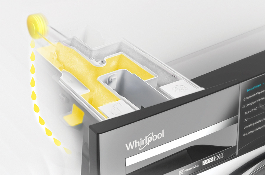 Pračka/sušička Whirlpool WPD 0736W ADS EE, funkce AutoDose, dávkovač tekutého pracího prostředku, zásobník