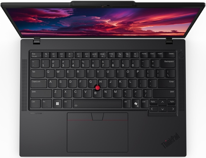 Pohled shora na klávesnici a touchpad notebooku Lenovo ThinkPad P14s Gen 6